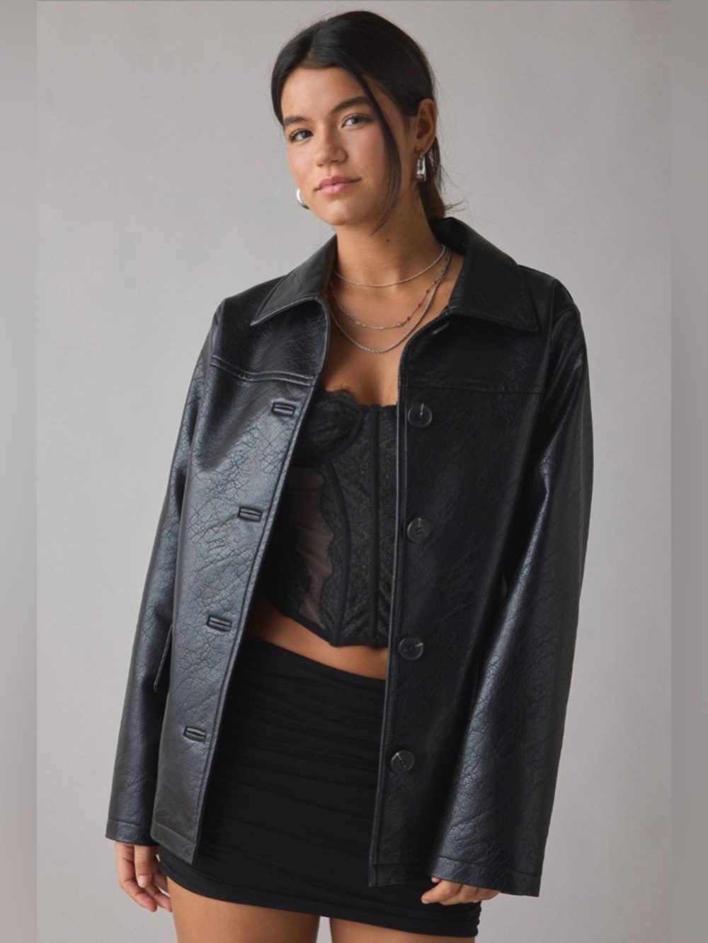 UO Sydney faux leather oversized dad jacket NWOT - Picture 4 of 7